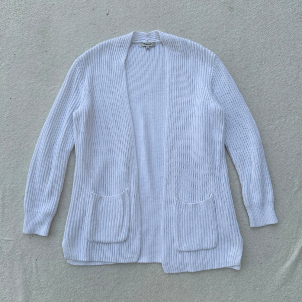 Madewell Nolan Eyelet Ribbed Knit Pocket Cardigan Women's XS White Long Sleeve
